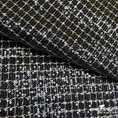 Ткань костюмная с пайетками, 100%полиэстр, 460+/-10 гр/м2, 150см #309 - цв. чёрный - купить в Самаре. Цена 1 203.93 руб.