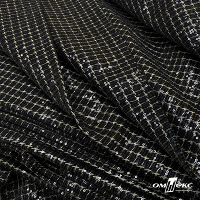 Ткань костюмная с пайетками, 100%полиэстр, 460+/-10 гр/м2, 150см #309 - цв. чёрный - купить в Самаре. Цена 1 203.93 руб.