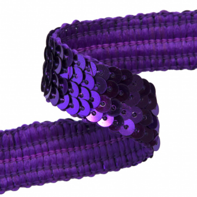 Тесьма с пайетками 12, шир. 20 мм/уп. 25+/-1 м, цвет фиолет - купить в Самаре. Цена: 778.19 руб.