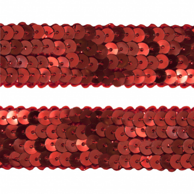 Тесьма с пайетками 3, шир. 20 мм/уп. 25+/-1 м, цвет красный - купить в Самаре. Цена: 778.19 руб.