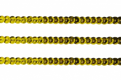 Пайетки "ОмТекс" на нитях, SILVER-BASE, 6 мм С / упак.73+/-1м, цв. А-1 - т.золото - купить в Самаре. Цена: 468.37 руб.
