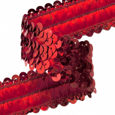 Тесьма с пайетками 3, шир. 30 мм/уп. 25+/-1 м, цвет красный - купить в Самаре. Цена: 1 098.48 руб.
