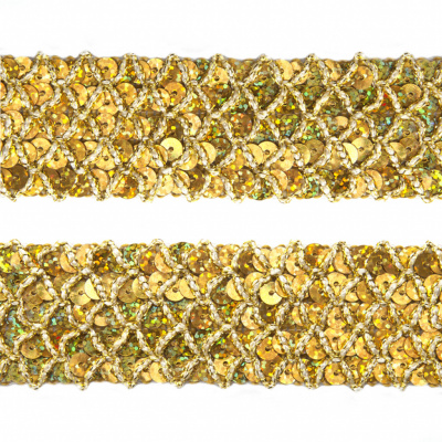 Тесьма с пайетками D16, шир. 35 мм/уп. 25+/-1 м, цвет золото - купить в Самаре. Цена: 1 281.60 руб.