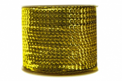 Пайетки "ОмТекс" на нитях, SILVER-BASE, 6 мм С / упак.73+/-1м, цв. 7 - св.золото - купить в Самаре. Цена: 468.37 руб.